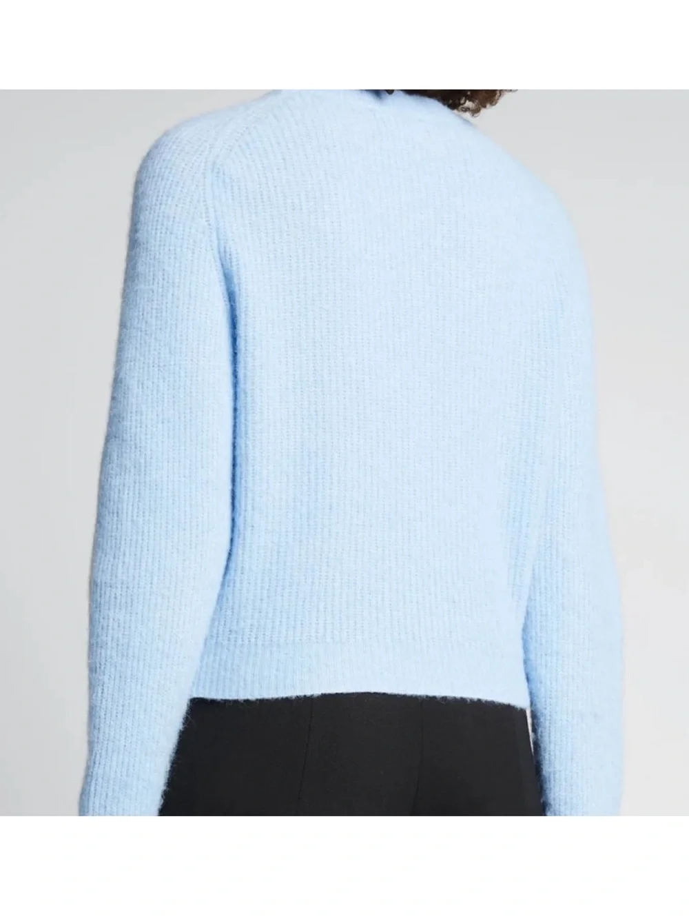 GANNI Soft Wool Alpaca Crystal Button Cropped Cardigan XS Blue